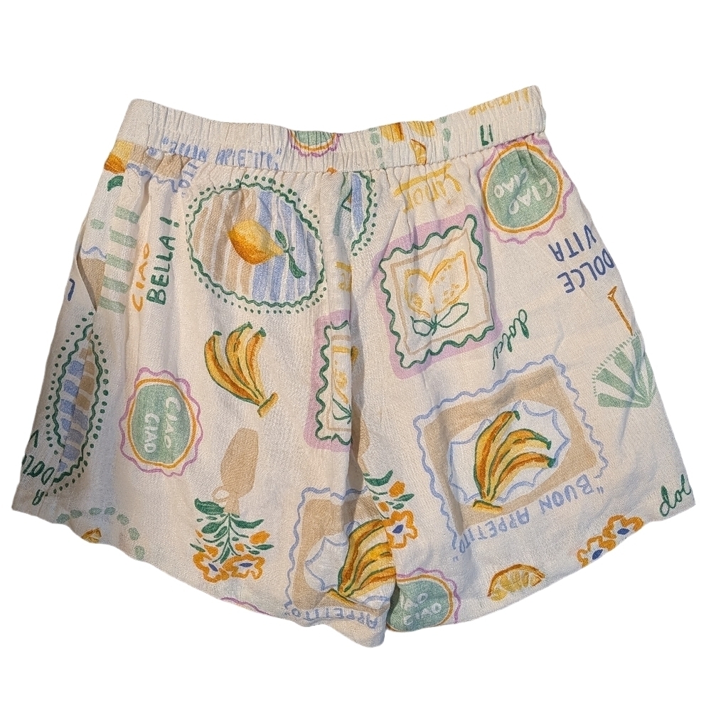 Paperheart Linen Set - La Dolce Vita Lemone print, top M shorts L - Picture 4 of 12